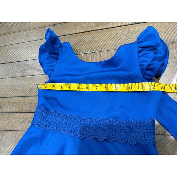 Rare Editions Big Girl's Size 8 - Flutter Sleeve - Royal - Crochet Skater Dress - Picture 10 of 11